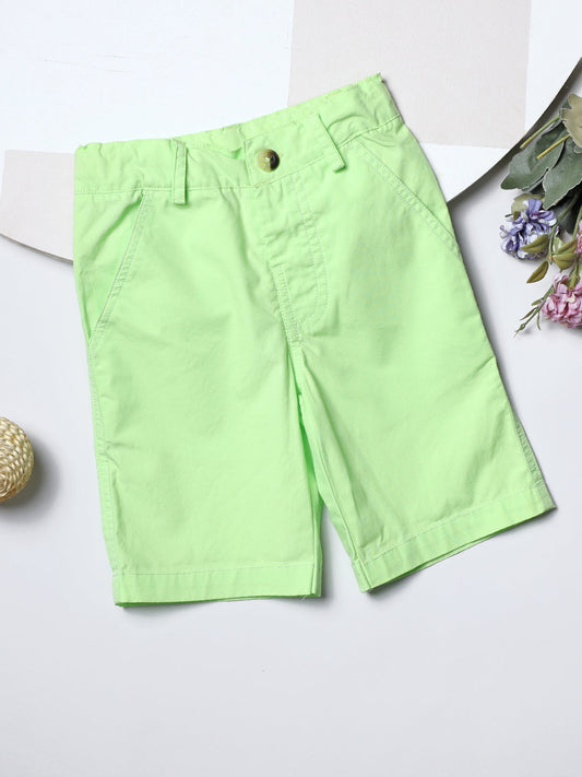 Milou Kids Cotton Solid Bio Washed green Coloured woven Shorts for Boys -TBNCSH062-GN