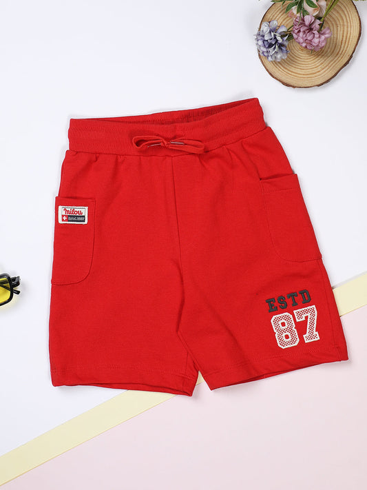 Milou Kids Cotton Solid Bio Washed Red Coloured Shorts for Boys -SUBSHT010-RD