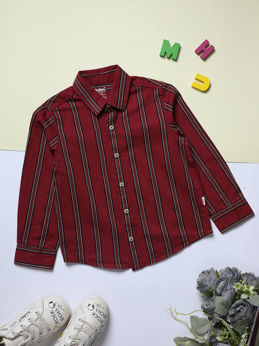 Milou Kids Cotton Full Sleeves Striped Bio Washed Shirt for Boys-SH-RE013-RDWH