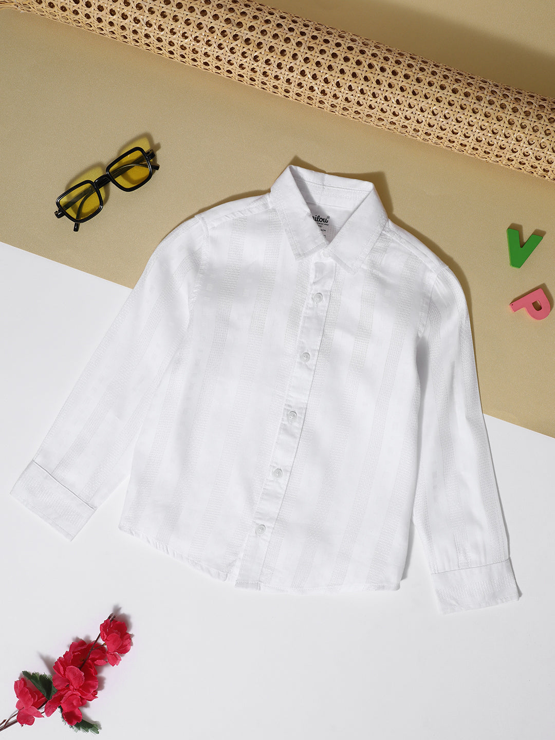 Milou Kids Cotton Full Sleeves Striped Bio Washed Shirt for Boys-SH-RE012-WH
