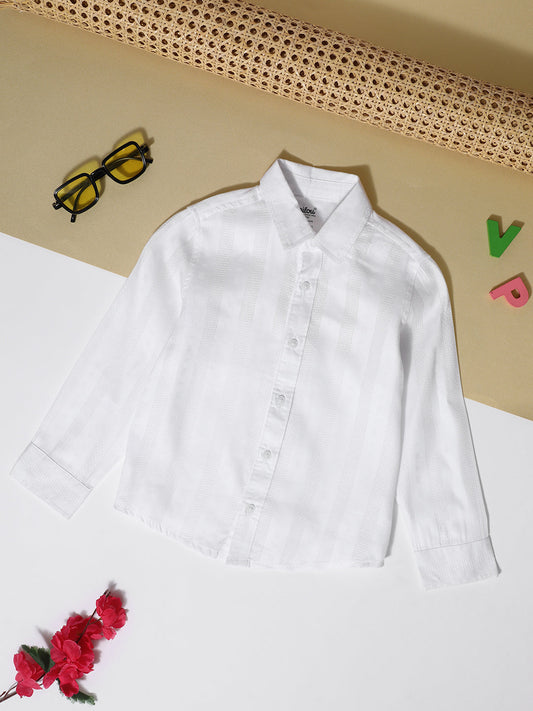Milou Kids Cotton Full Sleeves Striped Bio Washed Shirt for Boys-SH-RE012-WH