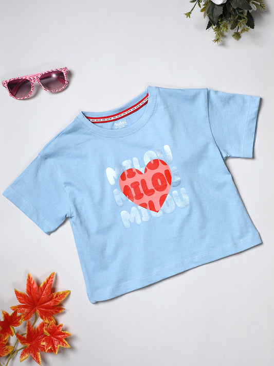 Milou Kids Cotton Bio Washed Printed Top for Girls -SUGTEE016-BL