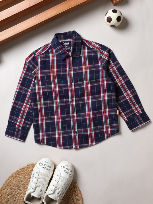 Milou Kids Cotton Full Sleeves Checked Bio Washed Shirt for Boys-SH-RE015-INRD