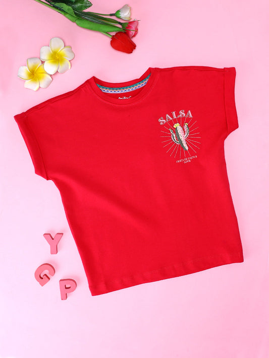Milou Cotton Half Sleeves Bio Washed Printed T-Shirt -NPSTG020-RSBRY
