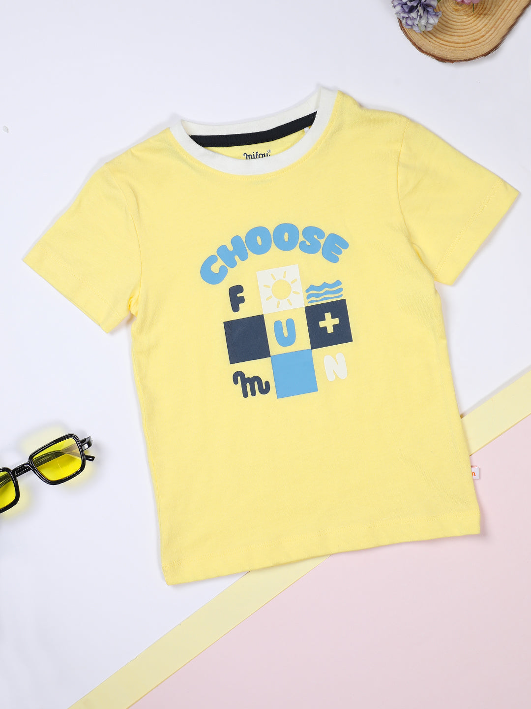 Milou Cotton Half Sleeves Bio Washed Printed T-Shirt -BBASICTEE004-YL