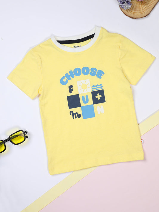Milou Cotton Half Sleeves Bio Washed Printed T-Shirt -BBASICTEE004-YL