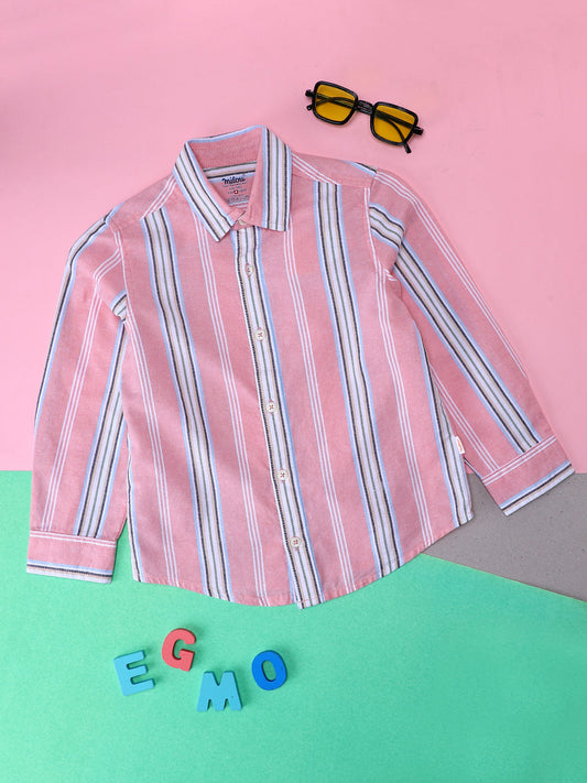 Milou Kids Cotton Full Sleeves Striped Bio Washed Shirt for Boys-SH-RE019-PKWH