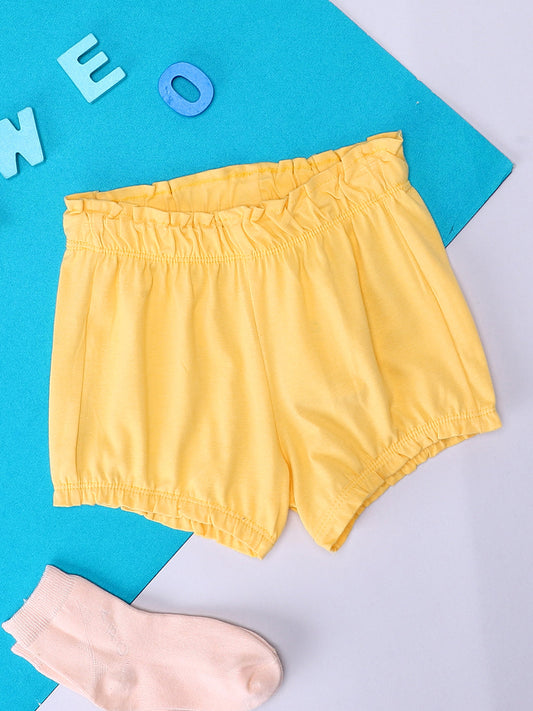 Milou Kids Cotton Solid Bio Washed Corn silk Coloured Shorts for Girls -NPSBG019-CRNSK