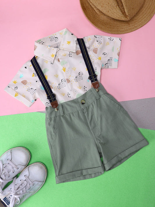 Milou Kids Cotton Solid Bio Washed Top & Shorts Co-ord Set for boys-BBANSET030-EGNG