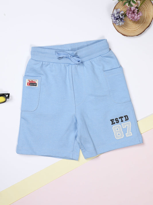 Milou Kids Cotton Solid Bio Washed Blue Coloured Shorts for Boys -SUBSHT010-BL