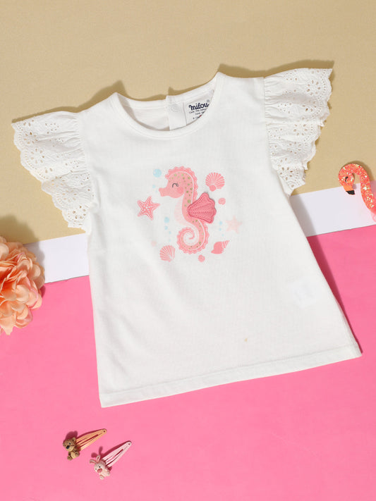 Milou Kids Cotton Bio Washed Printed Top for Girls -MGBBG007-WSPWH