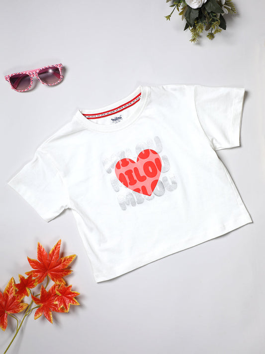 Milou Kids Cotton Bio Washed Printed Top for Girls -SUGTEE016-WH