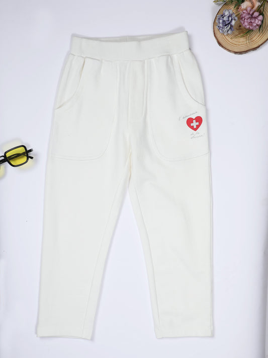 Milou Kids Cotton Solid Full Length Bio Washed Pants for Girls -SUGTRK018-WH