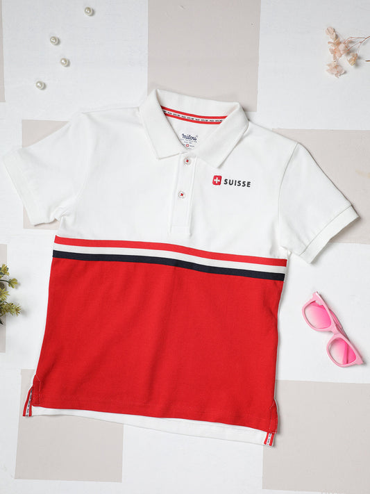 Milou Kids Cotton Bio Washed Half Sleeve Polo Neck T-Shirt for Boys -SUBPOL008-WHRD