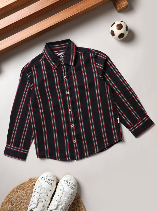 Milou Kids Cotton Full Sleeves Striped Bio Washed Shirt for Boys-SH-RE013-BKWH