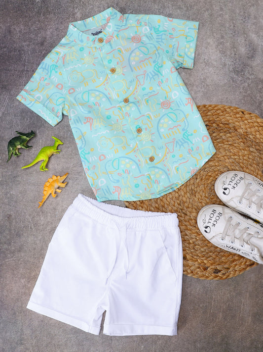 Milou Kids Cotton Solid Bio Washed Top & Shorts Co-ord Set for boys-BBANSET033-SKYLT