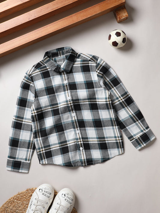 Milou Kids Cotton Full Sleeves Checked Bio Washed Shirt for Boys-SH-RE016-OWGY