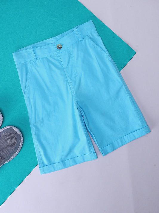 Milou Kids Cotton Solid Bio Washed turq blue Coloured woven Shorts for Boys -TBNCSH062-TQBL