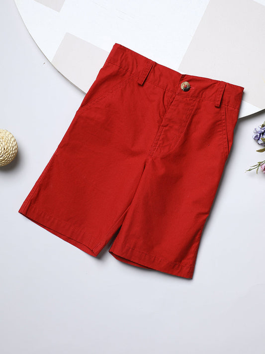 Milou Kids Cotton Solid Bio Washed red Coloured woven Shorts for Boys -TBNCSH062-RD