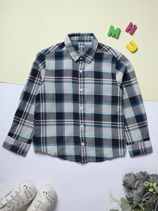 Milou Boys Full Sleeve Checked Bio-Washed Shirt Blue Check