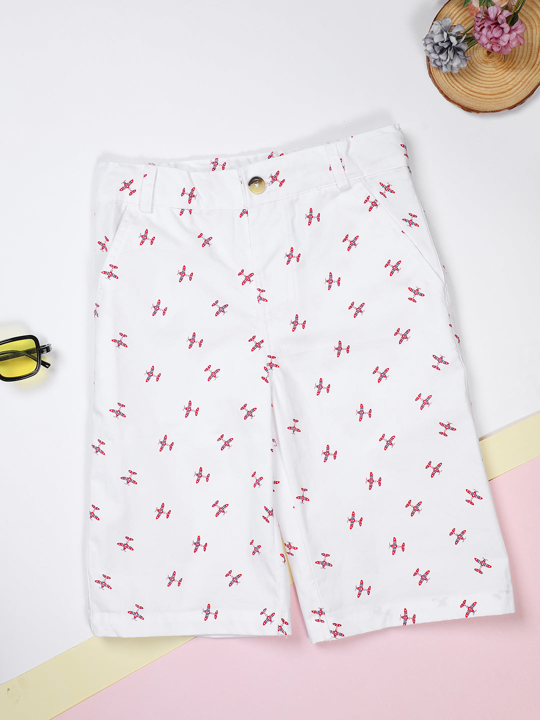 Milou Kids Cotton Printed Bio Washed white Coloured woven Shorts for Boys -TBNCSH063-WHAOP