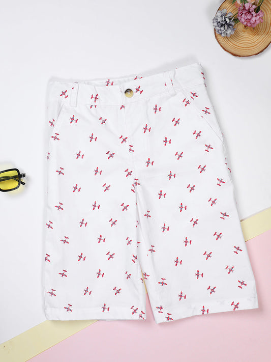 Milou Kids Cotton Printed Bio Washed white Coloured woven Shorts for Boys -TBNCSH063-WHAOP