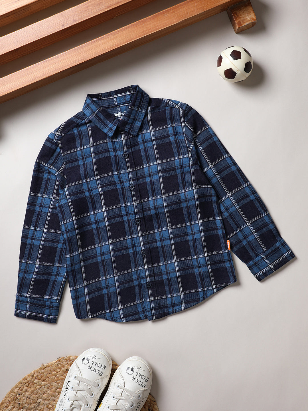 Milou Kids Cotton Full Sleeves Checked Bio Washed Shirt for Boys-SH-RE018-INBL