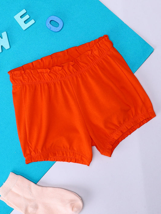 Milou Kids Cotton Solid Bio Washed Orange Coloured Shorts for Girls -NPSBG019-SPOR