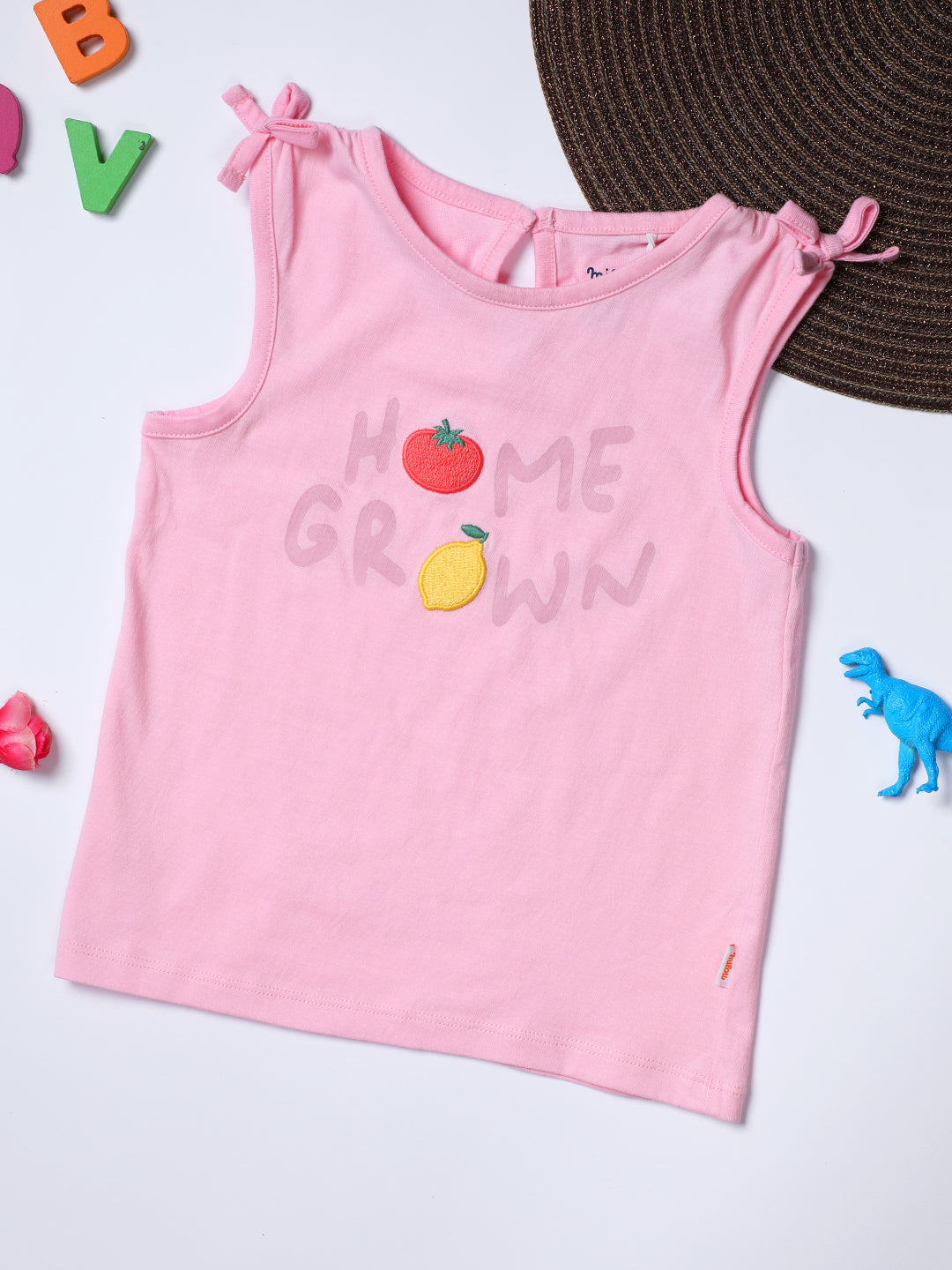 Milou Kids Cotton Bio Washed Printed Top for Girls -TGVGTS040-PKMST