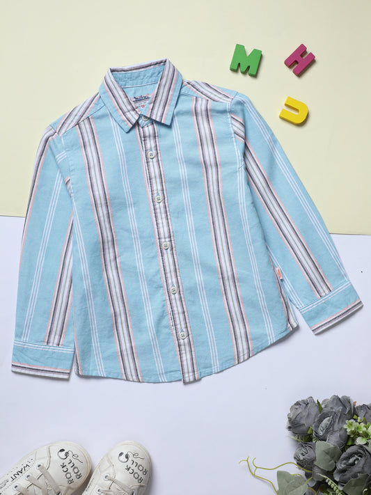 Milou Kids Cotton Full Sleeves Striped Bio Washed Shirt for Boys-SH-RE019-BLWH