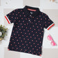 Milou Boys Half Sleeve Polo Neck T-Shirt Navy Blue Polka Print