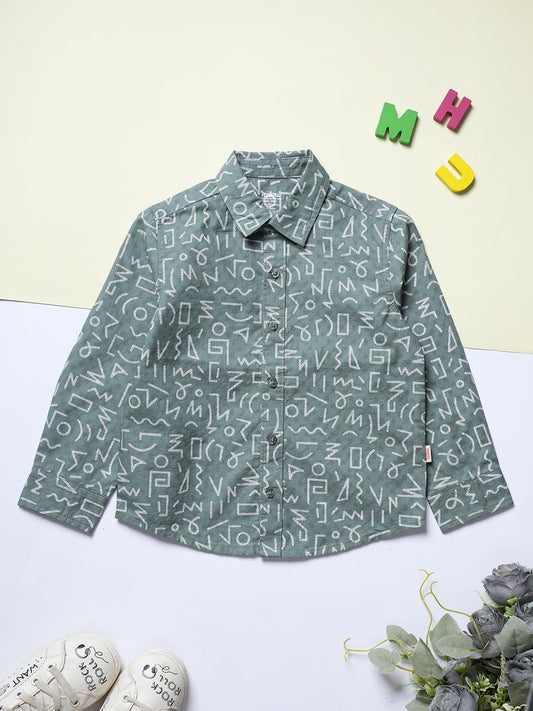 Milou Kids Cotton Full Sleeves Printed Bio Washed Shirt for Boys-SH-RE021-GN