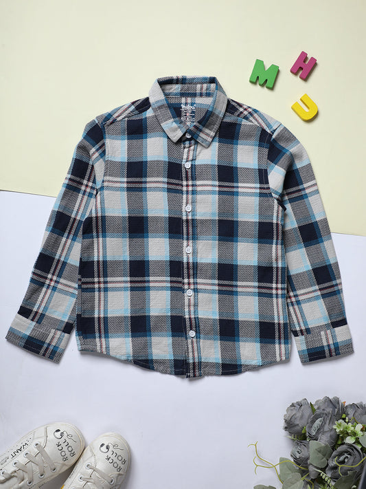 Milou Kids Cotton Full Sleeves Checked Bio Washed Shirt for Boys-SH-RE016-OWBL