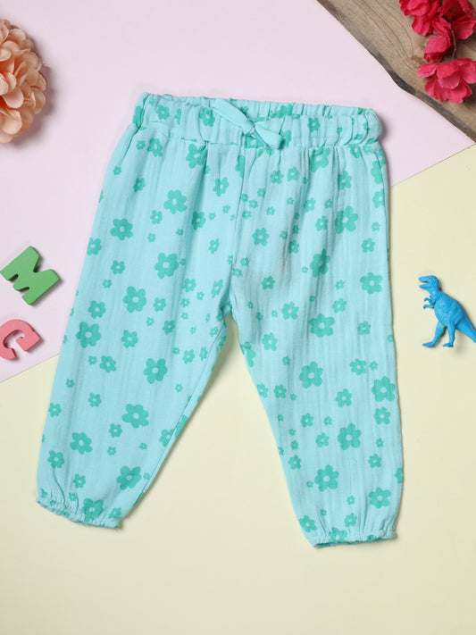 Milou Girls Printed Pull-Up Jogger Pants Mint Floral Print