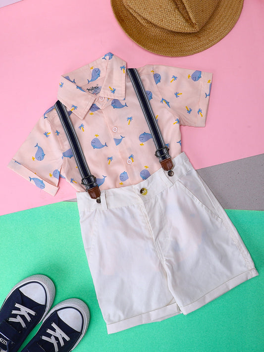 Milou Kids Cotton Solid Bio Washed Top & Shorts Co-ord Set for boys -BBNCSET029-CLDPK