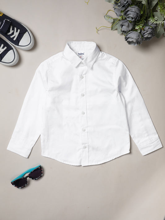 Milou Boys Full Sleeve Solid Bio-Washed Shirt White