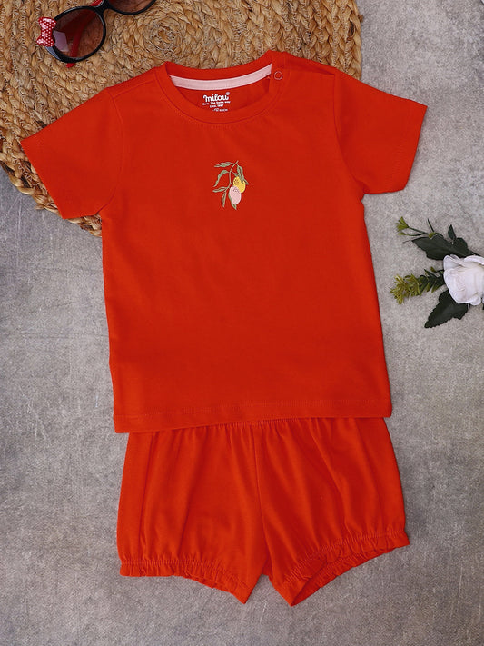 Milou Kids Cotton Solid Bio Washed Top & Shorts Co-ord Set for girls-NPSBG017-SPOR