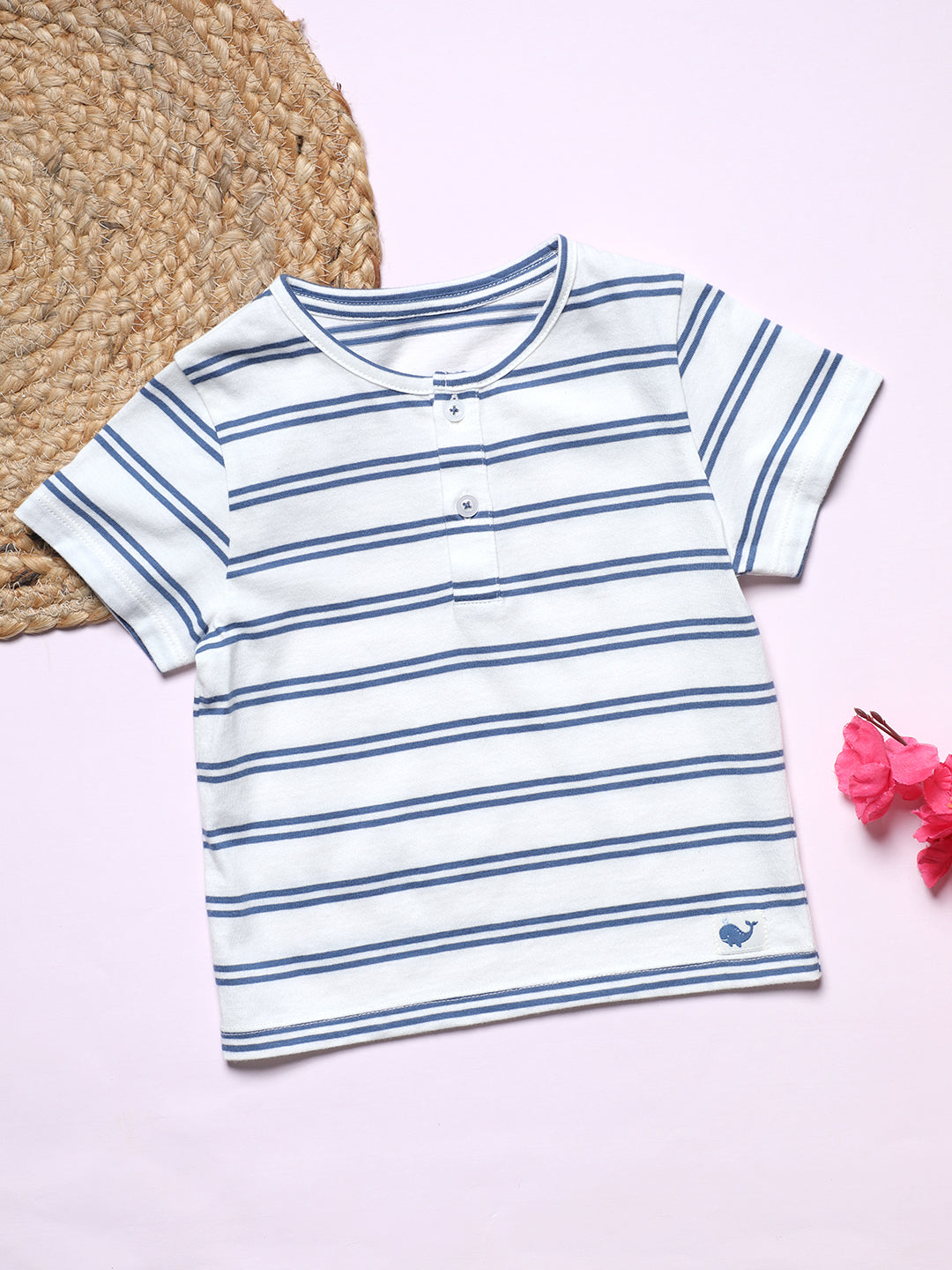 Milou Cotton Half Sleeves Bio Washed striped T-Shirt -MGBBB004-WAFBL