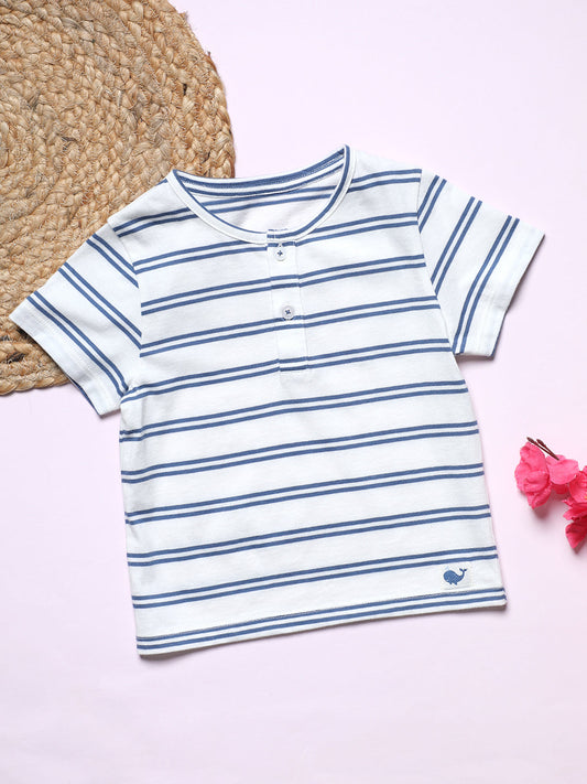 Milou Cotton Half Sleeves Bio Washed striped T-Shirt -MGBBB004-WAFBL