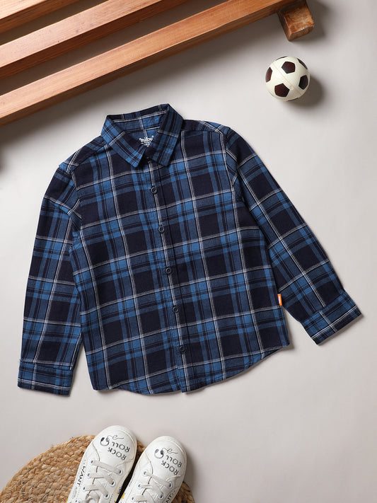 Milou Boys Full Sleeve Checked Bio-Washed Shirt Blue Check