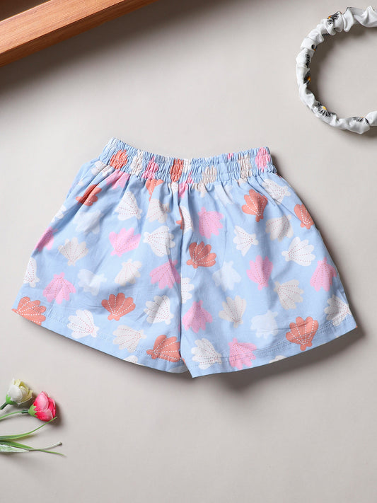 Milou Kids Cotton Solid Bio Washed Printed Blue Coloured Shorts for Girls -BGNCSH061-BLAOP