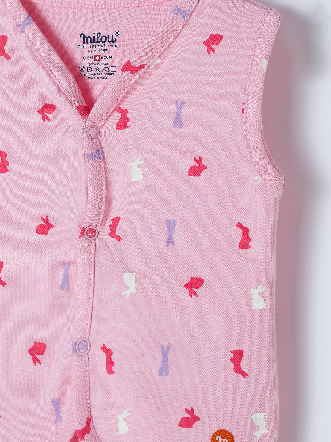 Milou Cotton Sleeveless Bio Washed Bunny Printed Jhabla Set IJAB025