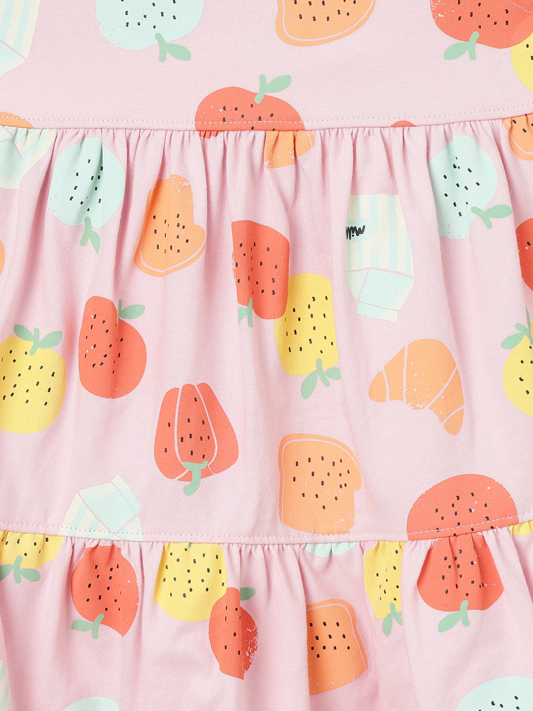 Milou Girls Cotton Printed Pinafore Set Pink Fruit Print Set