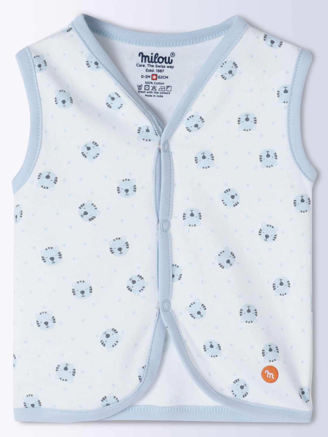 Milou Kids Cotton Bio Washed Bear Printed Pack of 3 Jabla for Boys & Girls - White