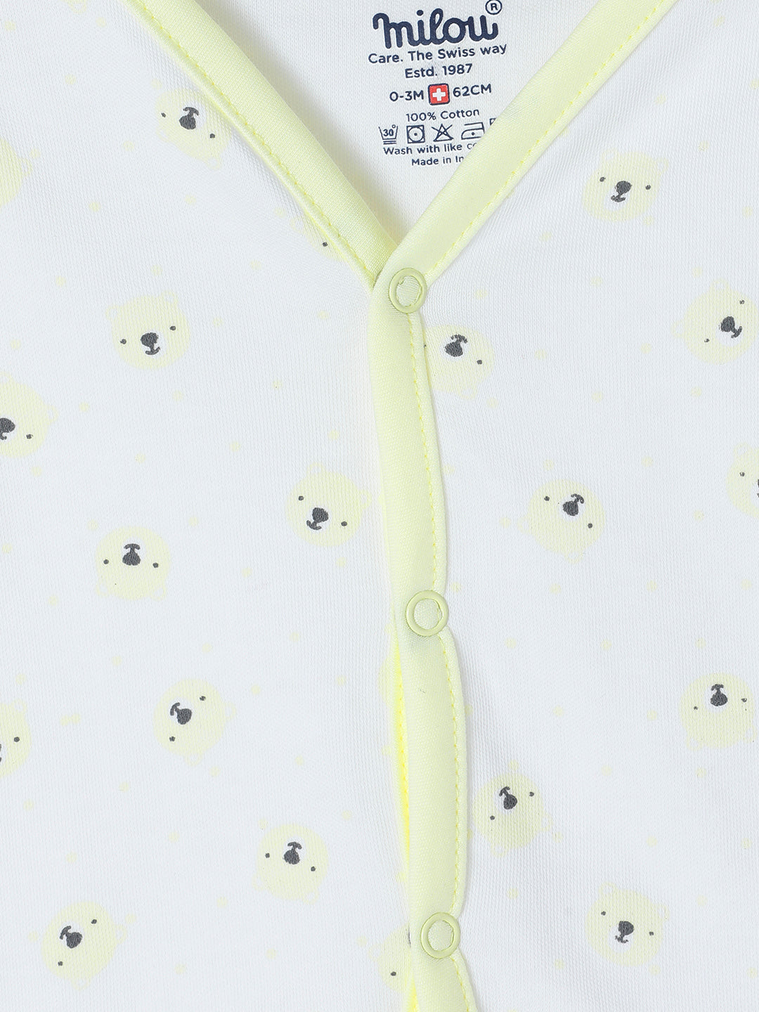 Milou Kids Cotton Bio Washed Bear Printed Pack of 3 Jabla for Boys & Girls - White