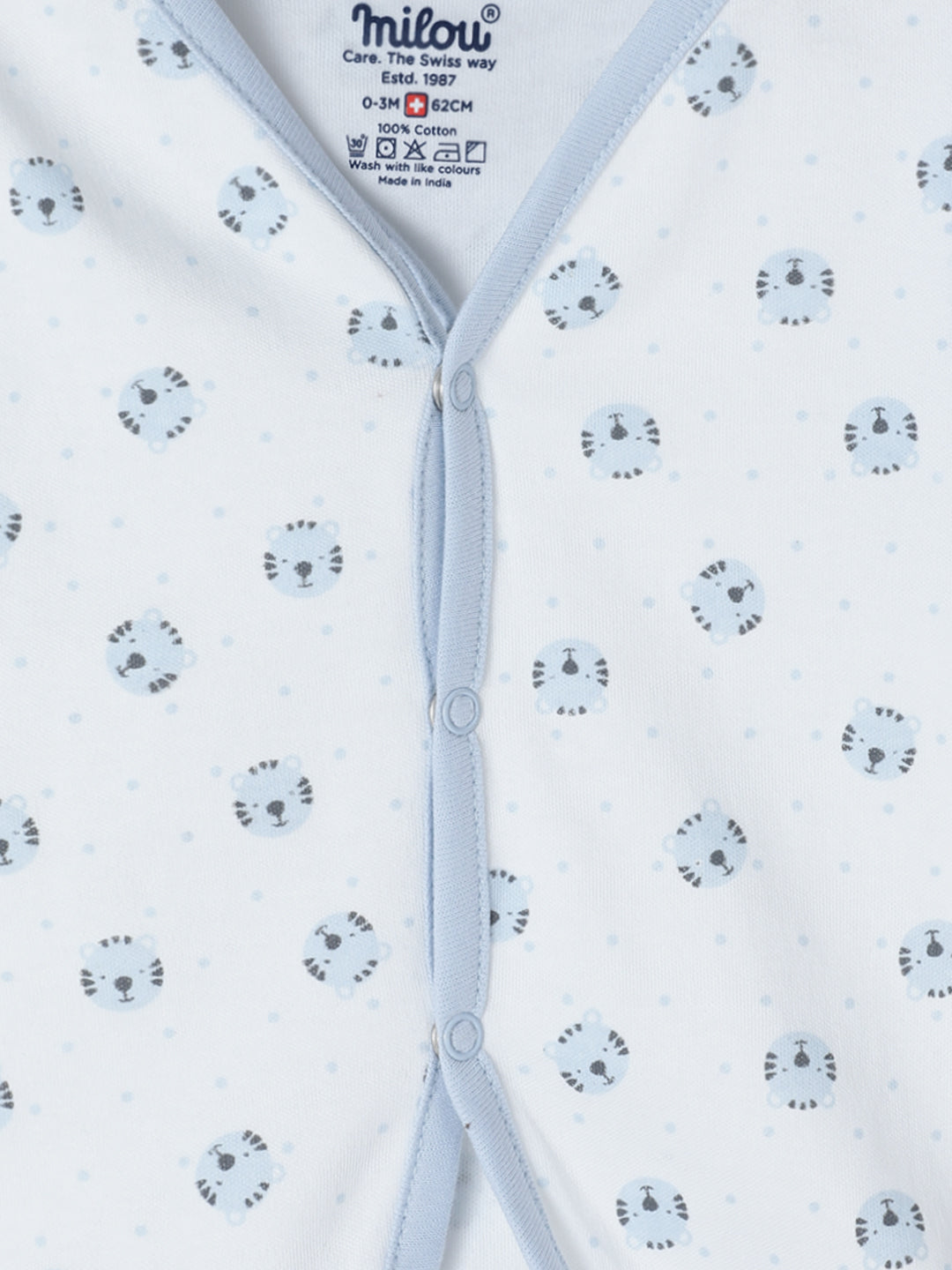 Milou Kids Cotton Bio Washed Bear Printed Pack of 3 Jabla for Boys & Girls - White