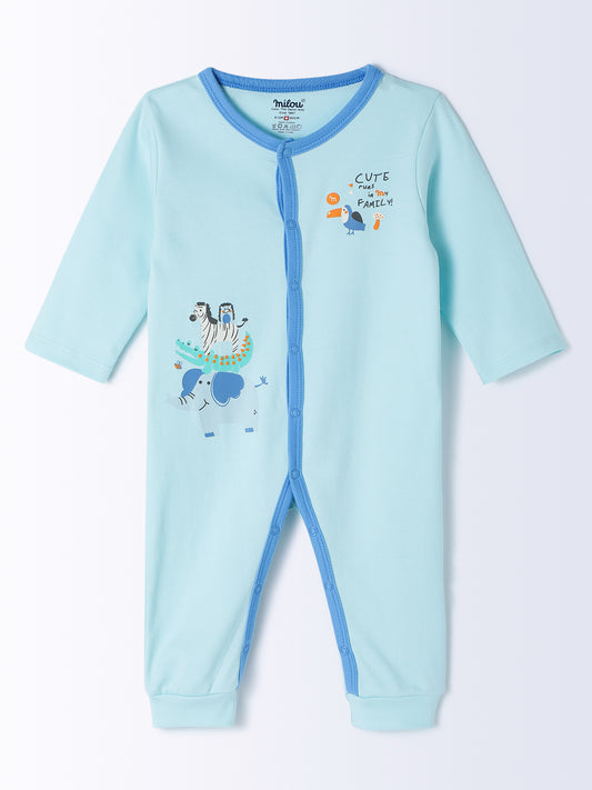 Milou Cotton Half Sleeves Bio Washed Infant Bodysuit - Blue
