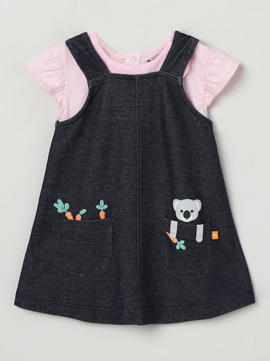 Milou Baby Girls Pinafore Set Navy & Pink Set