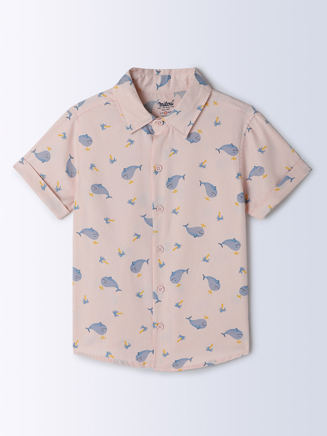 Milou Kids Cotton Half Sleeves All Over Printed Bio Washed Shirt for Boys -Pink