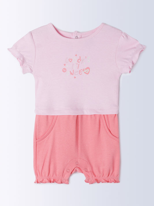 Milou Kids Cotton Bio Washed Printed Romper for Girls - Pink